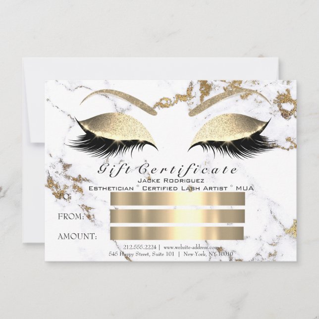 Invitación Extensión de pestañasRegalo de certificado de márm (Anverso)