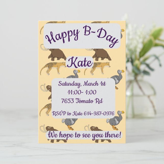 Invitación Extinct Animals Happy Birthday (Anverso de pie)