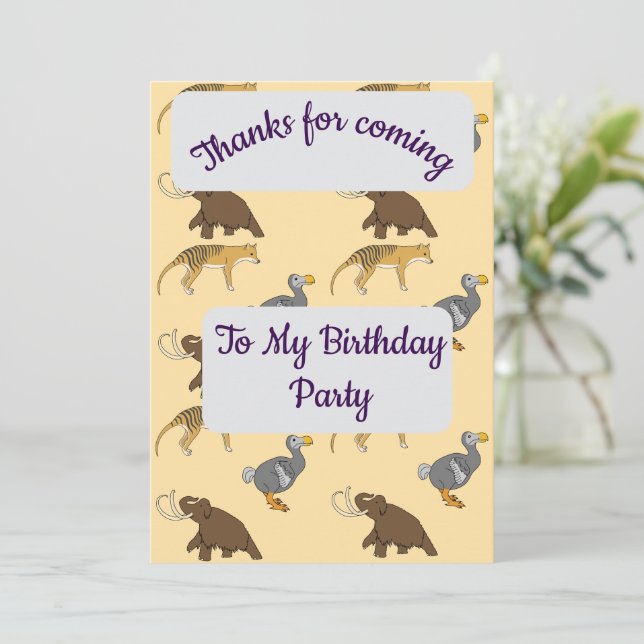 Invitación Extinct Animals Thank you Card (Anverso de pie)