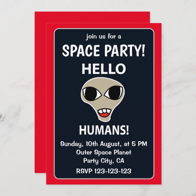 Invitación Extraterrestre Hola Humanos Fiesta Espacial Divert (Anverso / Reverso)
