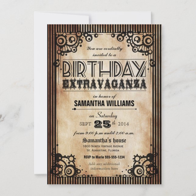 Invitación Extravagancia del cumpleaños de la apariencia (Anverso)