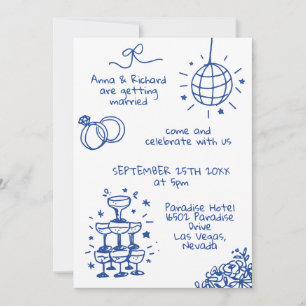 Invitación Extravagante y caprichoso Doodle francés foto Boda
