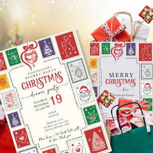 Invitación Extravagantes estampillas retro Navidades garabato