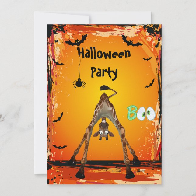 Invitación Extravísima fiesta de jirafa de Halloween invita (Anverso)