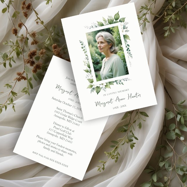 Invitación Exuberant Flower & Foliage Frame Funeral Photo (Exuberant Flower & Foliage Frame Funeral Photo Invitation Card.)