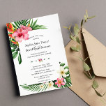 Invitación Exuberante Boda de flores de jardín tropical<br><div class="desc">Diseño moderno y elegante con magníficas flores tropicales acuáticas (hibiscus, frangipani, protea, orquídea y vegetación), divisor floral; en el marco floral de la parte posterior, iniciales. Utilice la herramienta Personalize para agregar su información y realizar cambios. Para ver los artículos que coincidan, por favor, visite mi Colección de Flores Tropicales....</div>