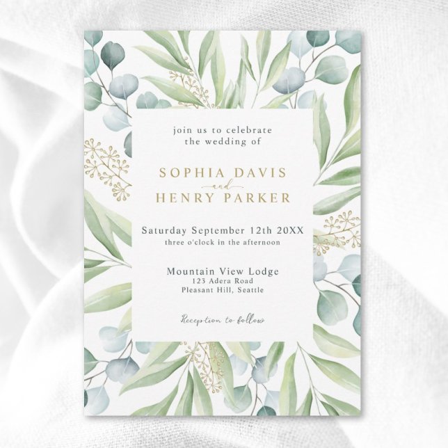 Invitación Exuberante Eucalyptus Boda de arenales de vegetaci (Subido por el creador)