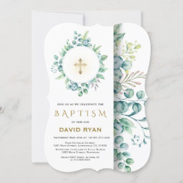 Invitación Exuberante Eucalyptus Greenerenery Gold Cross Boy