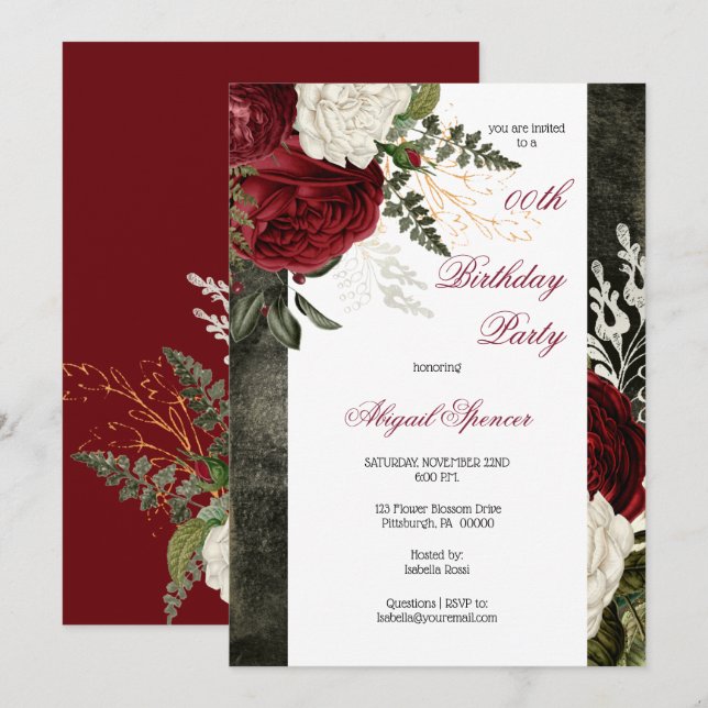 Invitación Exuberante fiesta de cumpleaños para adultos con f (Anverso / Reverso)