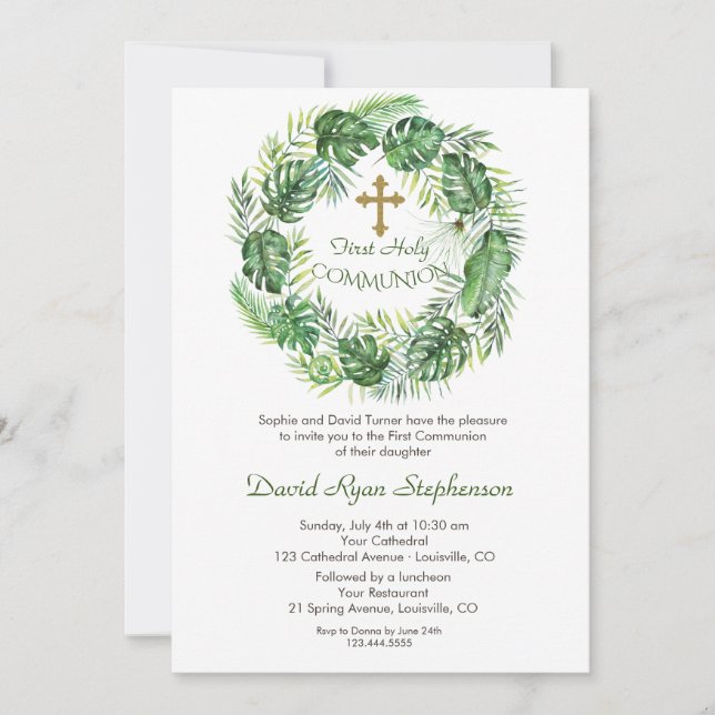 Invitación Exuberante vegetación exótica Cruz del Oro Santa C (Anverso)