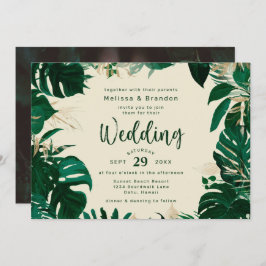 Invitación Exuberante vegetación tropical y Boda horizontal d