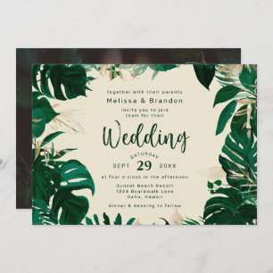 Invitación Exuberante vegetación tropical y Boda horizontal d
