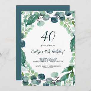 Invitación Exuberante vegetación y Eucalipto 40 cumpleaños