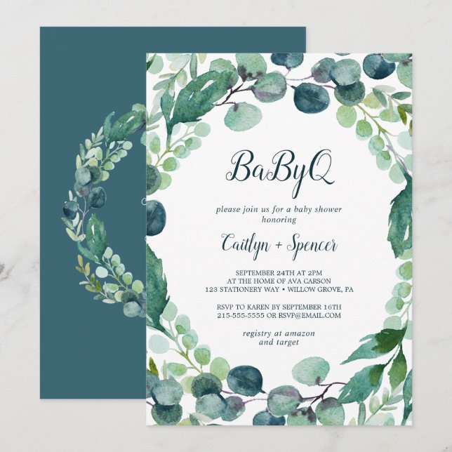 Invitación Exuberante vegetación y Eucalyptus BabyQ (Anverso / Reverso)