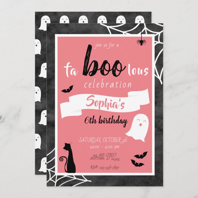 Invitación Fa"boo"lous Chicas Birthday Ghost Halloween Invita (Anverso / Reverso)