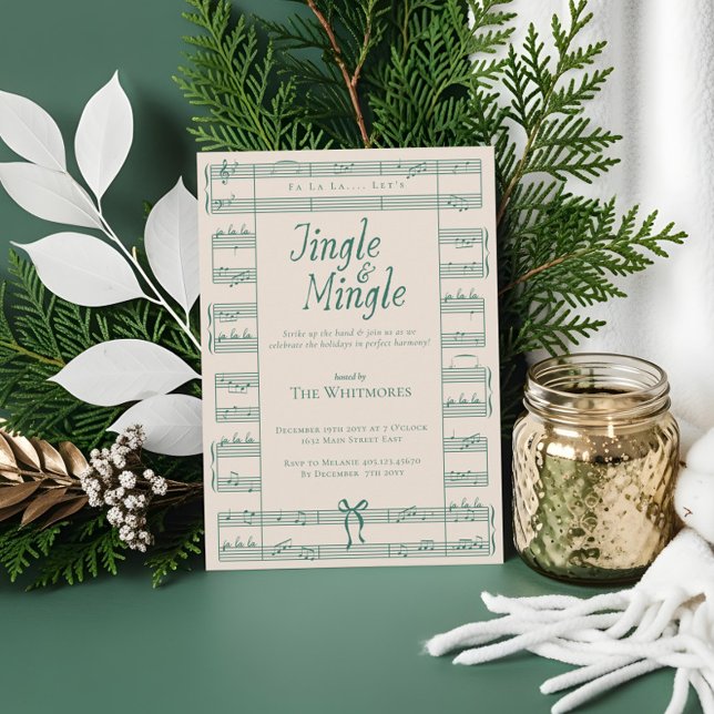 Invitación Fa La Jingle Mingle Vintage Navidades musicales (Fa La Jingle Mingle Vintage Sheet Music Christmas Invitation)