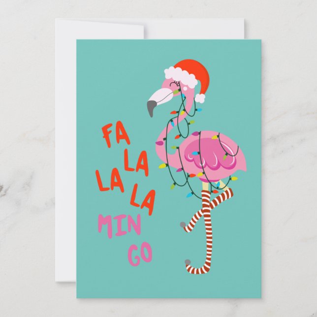 Invitación Fa La La mingo Flamingo Para Navidades Xmas (Anverso)