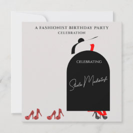 Invitación Fab Black Glam Fashionist Red Shoes Fiesta de cump