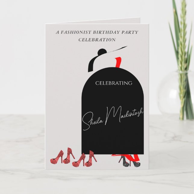 Invitación Fab Black Glam Fashionist Red Shoes Fiesta de cump (Anverso)