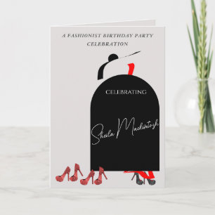 Invitación Fab Black Glam Fashionist Red Shoes Fiesta de cump