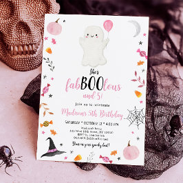 Invitación Fab-boo-lous fantasma rosa y cinco cumpleaños