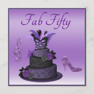 Invitación Fab Cincuenta Pasteles De Diva Púrpura, Tos Altos