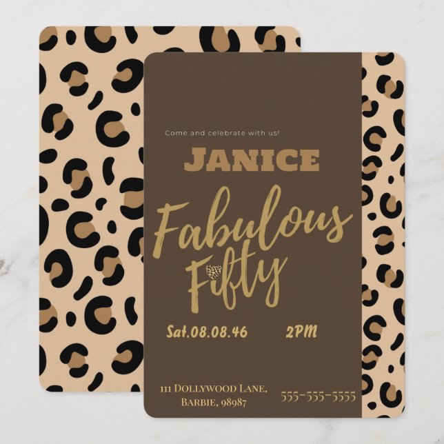 Invitación Fabolous Cheetah 50th  (Anverso / Reverso)