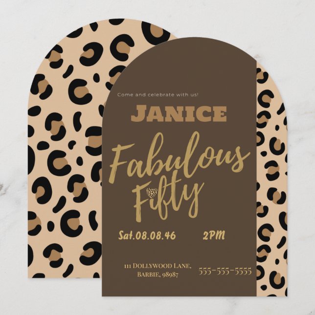 Invitación Fabolous Cheetah 50th  (Anverso / Reverso)