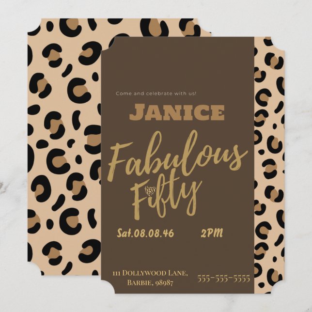 Invitación Fabolous Cheetah 50th  (Anverso / Reverso)