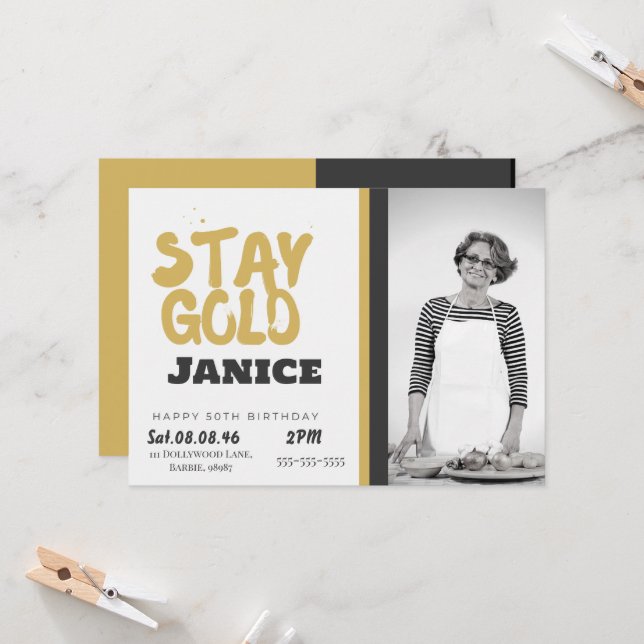 Invitación Fabolous Dorado 50 Cumpleaños Personalizado (Anverso/Reverso In Situ)