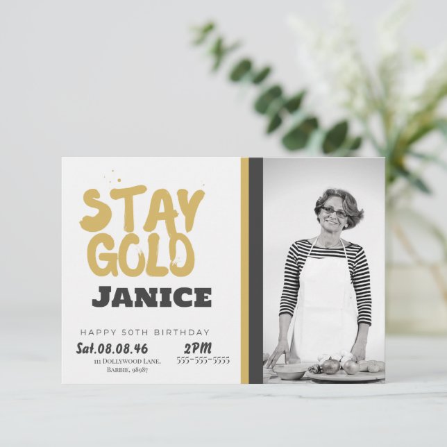 Invitación Fabolous Dorado 50 Cumpleaños Personalizado (Anverso de pie)