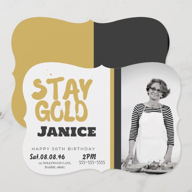 Invitación Fabolous Dorado 50 Cumpleaños Personalizado (Anverso / Reverso)