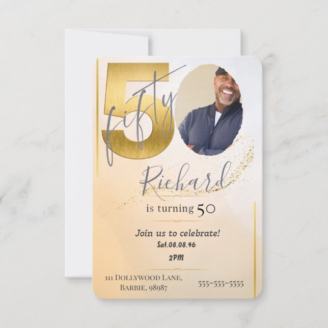 Invitación Fabolous Dorado 50 Cumpleaños Personalizado (Anverso)