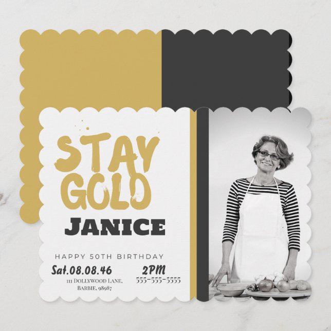 Invitación Fabolous Gold Golden 50th Personalized (Anverso / Reverso)