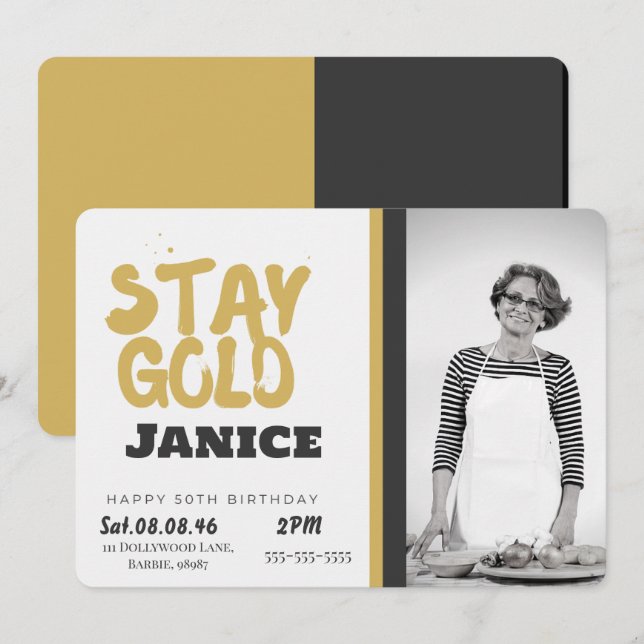 Invitación Fabolous Gold Golden 50th Personalized (Anverso / Reverso)