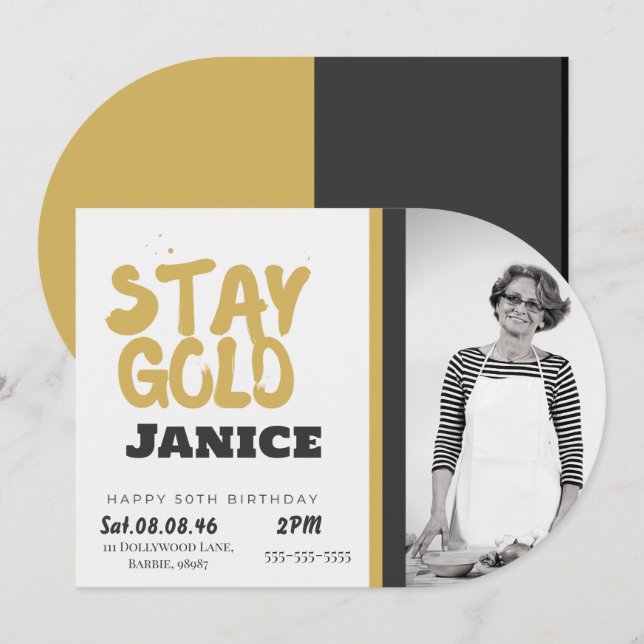 Invitación Fabolous Gold Golden 50th Personalized (Anverso / Reverso)