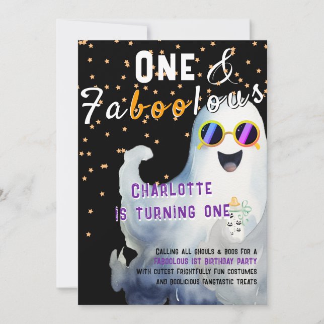 Invitación FaBOOlous Halloween Pequeño Bebé BOO Primer cumple (Anverso)