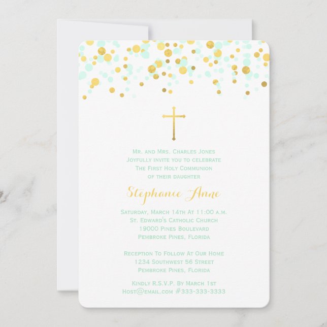 Invitación Fábrica de la Moneda de la Comunión y Confetti de  (Anverso)