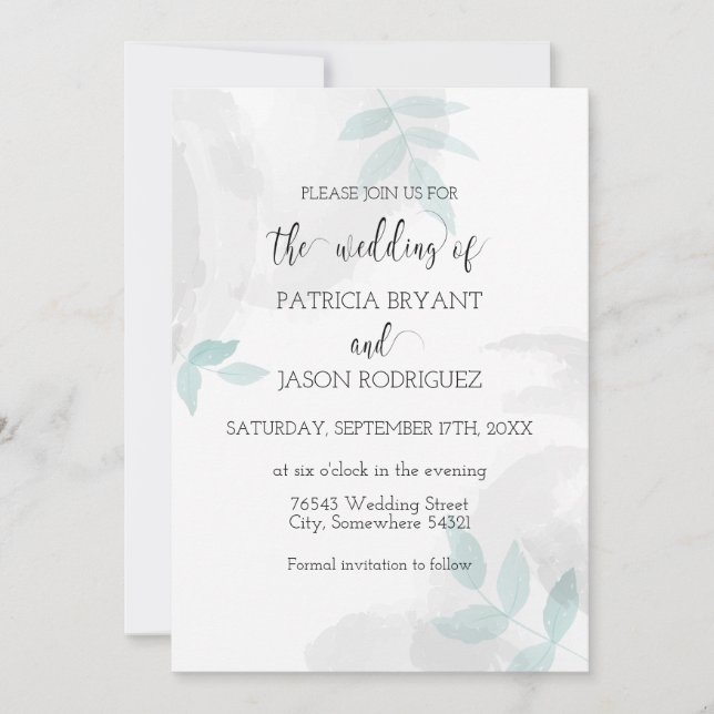 Invitación Fábrica de menta suave y Boda gris (Anverso)