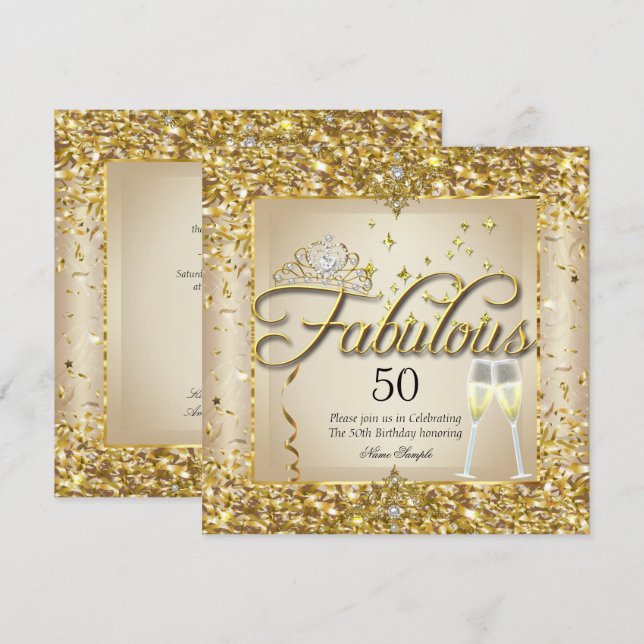 Invitación Fabulosa 50.ª Fiesta de cumpleaños de Champagne de (Anverso / Reverso)