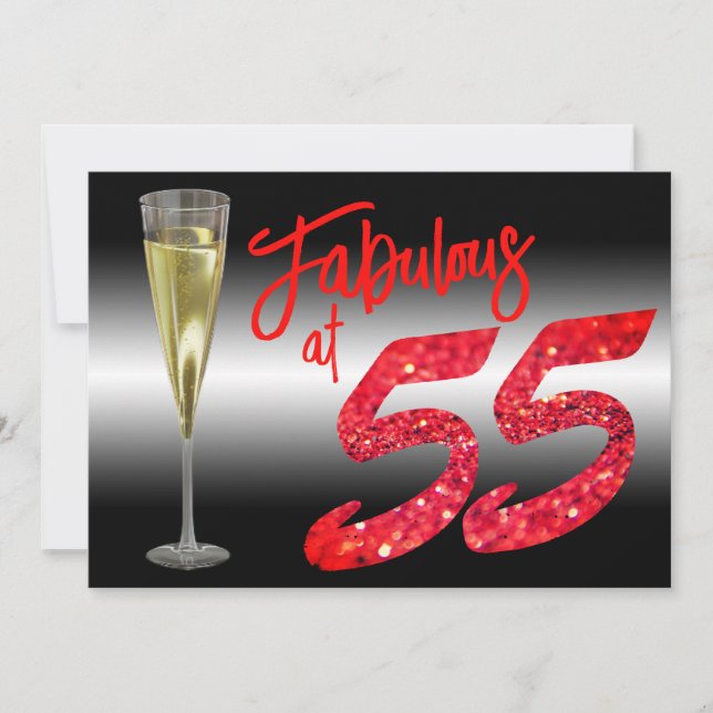 Invitación Fabulosa a los 55 Cumpleaños Coral Brillo Fiesta (Anverso)