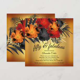 Invitación Fabulosa fiesta de 50 años de Hibiscus rojo naranj