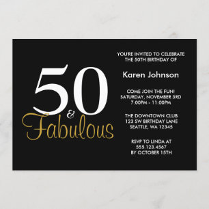 Invitación Fabulosa fiesta de cumpleaños 50 en negro y oro