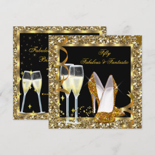 Invitación Fabulosa fiesta de cumpleaños 50 fantásticas negra