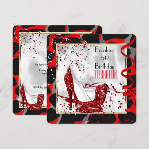 Invitación Fabulosa Fiesta de Cumpleaños 50 Rojo Negro Blanco