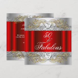 Invitación Fabulosa Fiesta de Cumpleaños 50 Rojo Plata Dorado