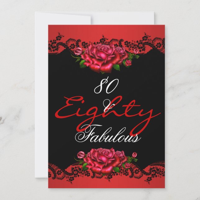 Invitación Fabulosa fiesta de cumpleaños 80 80th con rosas ro (Anverso)