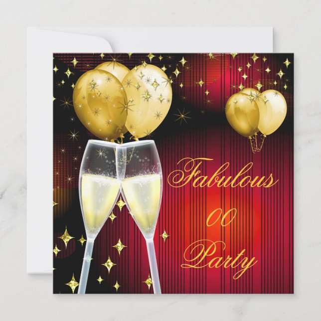 Invitación Fabulosa Fiesta de Cumpleaños con Champán Rojo Dor (Anverso)