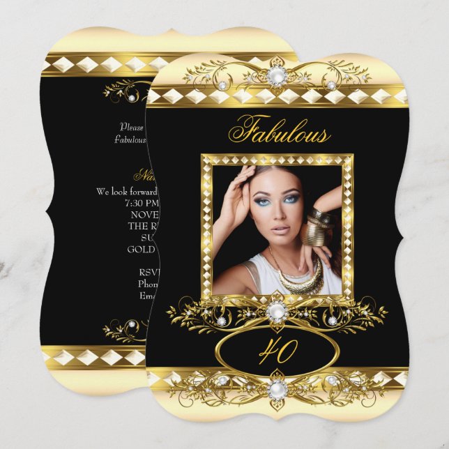 Invitación Fabulosa fiesta de cumpleaños Cream Pearl Gold Pho (Anverso / Reverso)