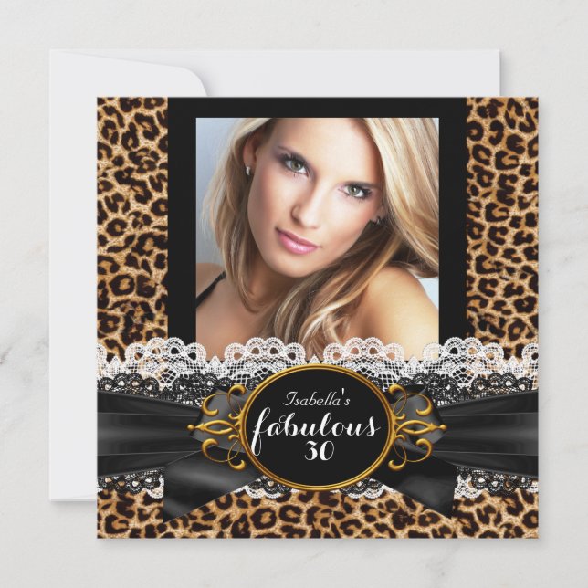 Invitación Fabulosa fiesta de cumpleaños de 30 Gold Black Leo (Anverso)